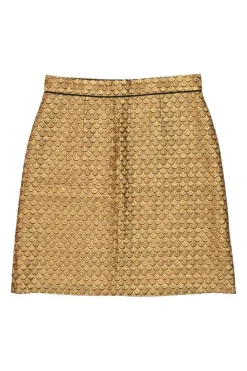 Gold polyester-blend scallop jacquard pull-on mini skirt