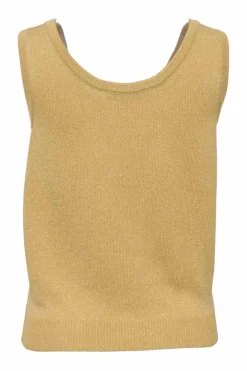 Gold rayon-blend glitter jersey knit scoop neck tank top