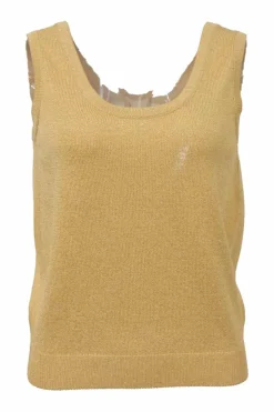 Gold rayon-blend glitter jersey knit scoop neck tank top