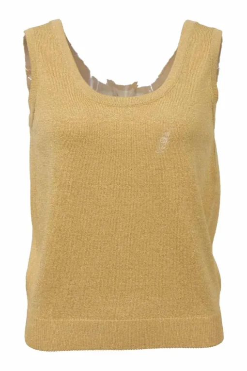 Gold rayon-blend glitter jersey knit scoop neck tank top