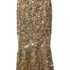 Gold sequined silk-blend tulle flounce midi skirt with elasticated waistband