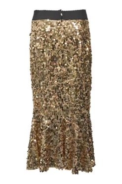 Gold sequined silk-blend tulle flounce midi skirt with elasticated waistband