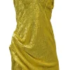 Gold sequin-embellished polyester strapless ruched mini dress