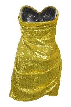 Gold sequin-embellished polyester strapless ruched mini dress