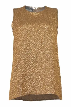 Gold wool-blend textured jacquard sleeveless blouse