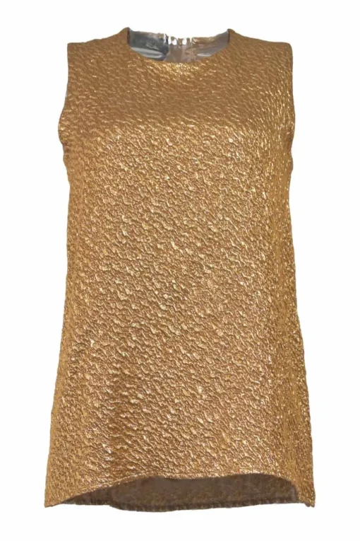 Gold wool-blend textured jacquard sleeveless blouse