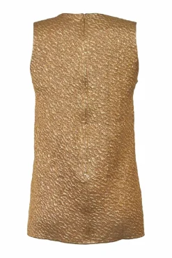 Gold wool-blend textured jacquard sleeveless blouse