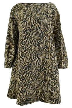 Golden black zebra pattern balloon sleeve boat neck dress