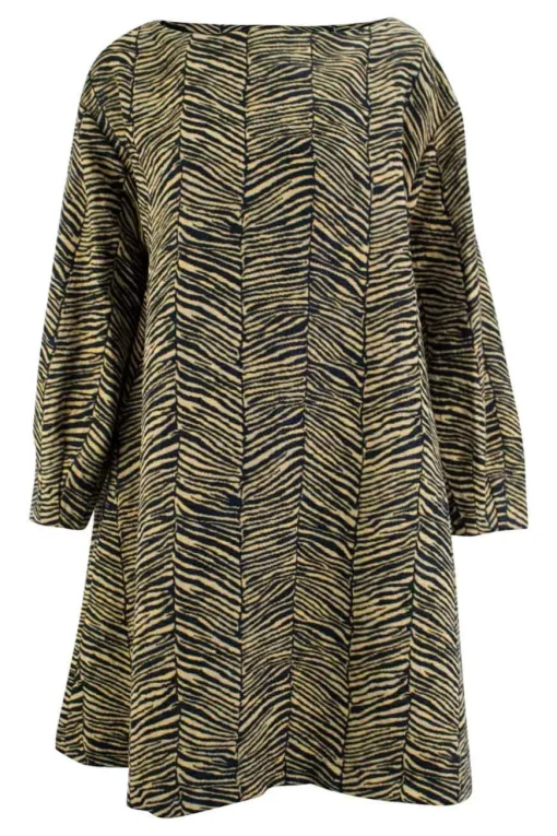 Golden black zebra pattern balloon sleeve boat neck dress