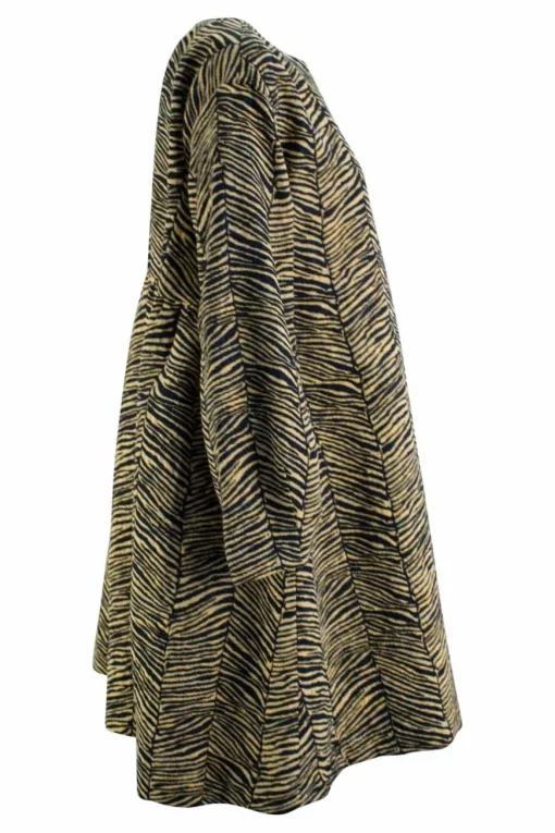 Golden black zebra pattern balloon sleeve boat neck dress