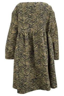 Golden black zebra pattern balloon sleeve boat neck dress