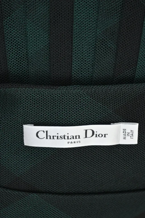 Green and black bias-cut polyester-cotton blend mesh buffalo check tulle A-line midi skirt