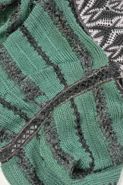 Green and black rayon Y-collar dolman sleeve batik-style pointelle knit tunic shift
