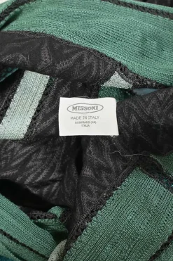 Green and black rayon Y-collar dolman sleeve batik-style pointelle knit tunic shift