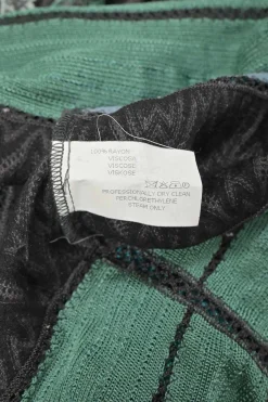 Green and black rayon Y-collar dolman sleeve batik-style pointelle knit tunic shift