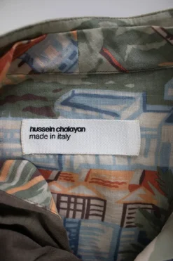 Green and blue boat print long-sleeved shirt with inner layer
