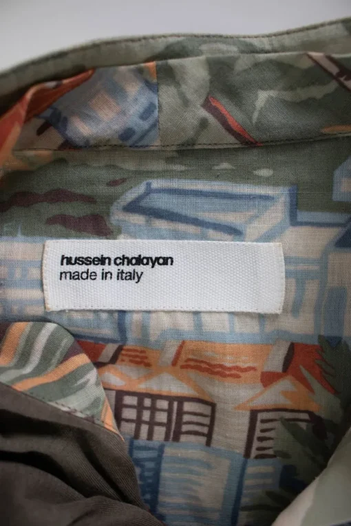Green and blue boat print long-sleeved shirt with inner layer