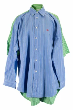 Green and blue stripes oversized double front back shirt