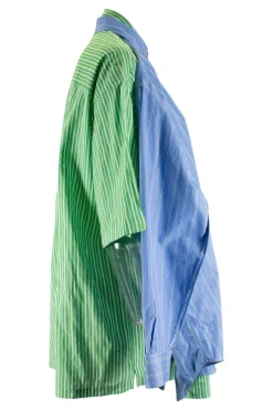 Green and blue stripes oversized double front back shirt