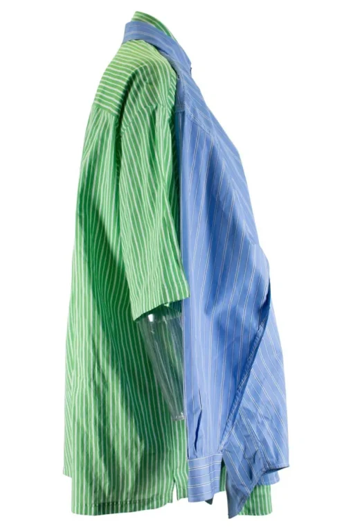 Green and blue stripes oversized double front back shirt