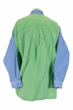 Green and blue stripes oversized double front back shirt