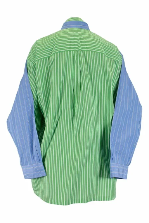 Green and blue stripes oversized double front back shirt