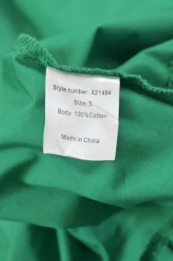 Green cotton poplin wrap-front tie-waist puff sleeve maxi dress with ruffle hem