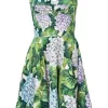 Green cotton-blend floral print bustier skater mini dress