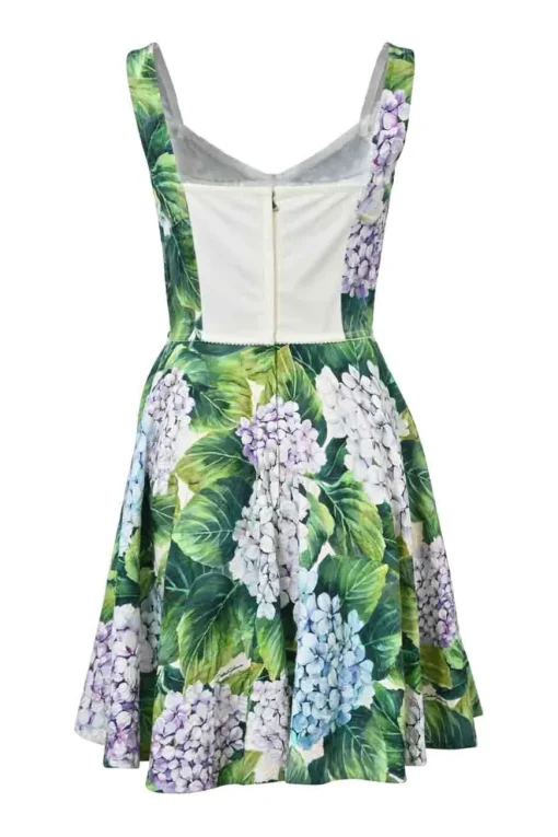 Green cotton-blend floral print bustier skater mini dress