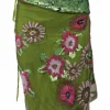 Green embellished nylon-silk blend floral convertible wrap tie-waist pencil skirt featuring iridescent sequin appliqué