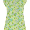 Green floral print keyhole front Qipao inspired A-line mini dress with button-loop fastening at centre front