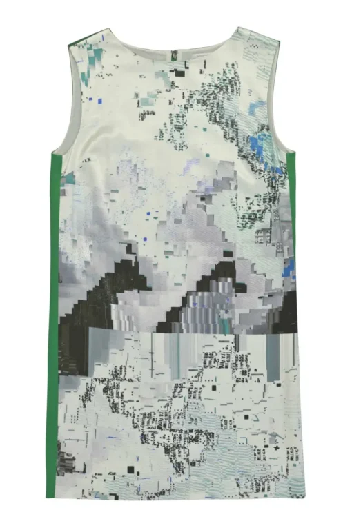 Green paneled acetate-blend abstract digi-print shift dress