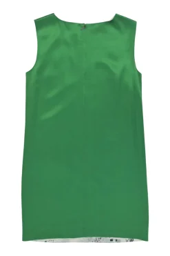 Green paneled acetate-blend abstract digi-print shift dress