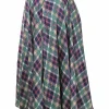 Green paneled cotton-blend plaid wrap-front apron-style midi A-line skirt with gathered hip