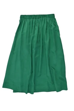 Green paneled viscose and painterly bird print pull-on A-line midi circle skirt