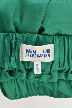 Green paneled viscose and painterly bird print pull-on A-line midi circle skirt