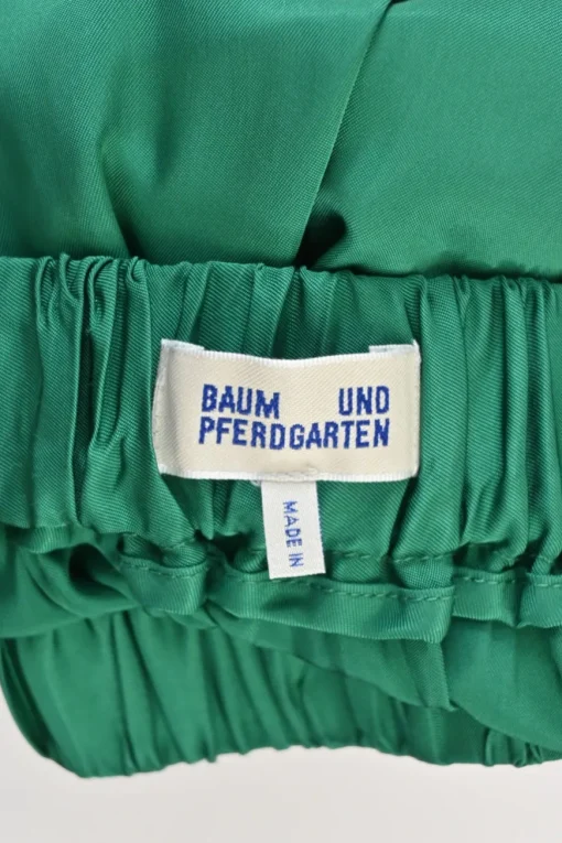 Green paneled viscose and painterly bird print pull-on A-line midi circle skirt
