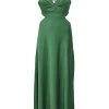 Green polyester bustier slip dress with cutout back
