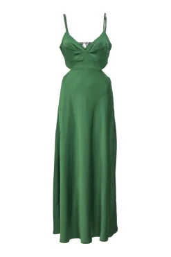 Green polyester bustier slip dress with cutout back