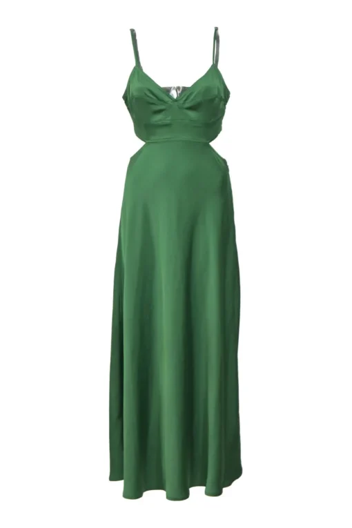 Green polyester bustier slip dress with cutout back