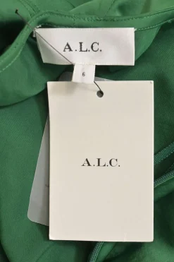 Green polyester bustier slip dress with cutout back