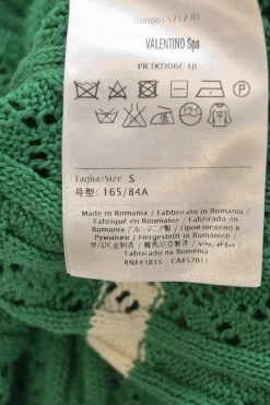 Green polyester pointelle ruffle knit pullover half-sleeve shift dress