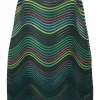 Green polyester pull-on A-line wave plissé midi skirt
