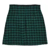 Green polyester-wool-blend houndstooth tweed mini skirt with contrast piping details
