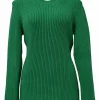 Green polypropylene Ottoman knit convertible crewneck pullover sweater with cutout panel