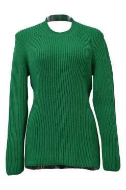 Green polypropylene Ottoman knit convertible crewneck pullover sweater with cutout panel