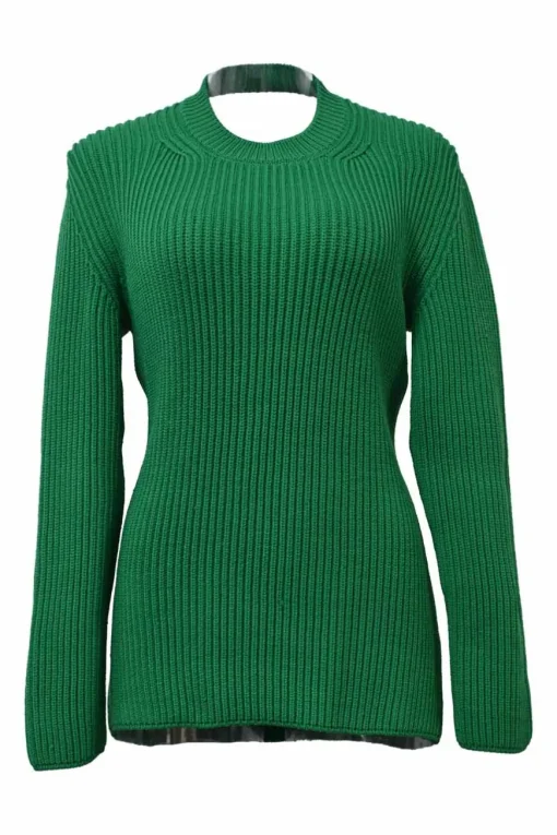 Green polypropylene Ottoman knit convertible crewneck pullover sweater with cutout panel