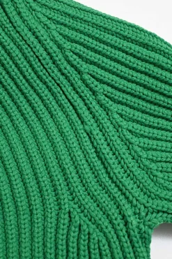 Green polypropylene Ottoman knit convertible crewneck pullover sweater with cutout panel