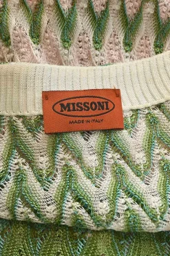 Green rayon-blend fully-fashioned wide-gauge chevron stripe cable knit plunge neck mini dress