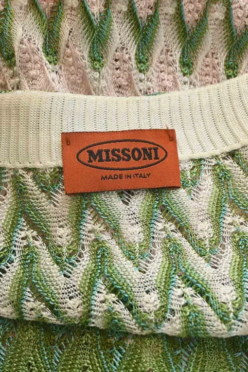 Green rayon-blend fully-fashioned wide-gauge chevron stripe cable knit plunge neck mini dress
